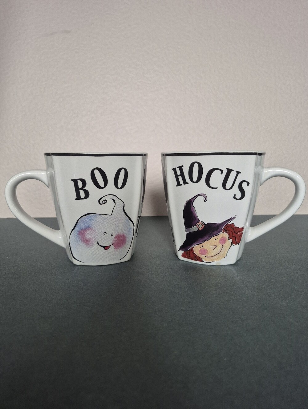 Halloween 'HOCUS' - 'BOO'- 'TRICK' Ceramic Mug Set (2) - Rosanna R Table
